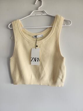 ZARA Butter Yellow Ribbed Cropped Tank Top | NWT | Size Small
